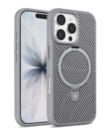 Magnetic Kickstand Case with Carbon Fiber (GRAY) for iPhone 16 Pro Max (Only Ground Shipping)