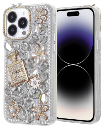 Crystal Flower Silicone Hard Case - SILVER for iPhone 16 Pro Max (Only Ground Shipping)
