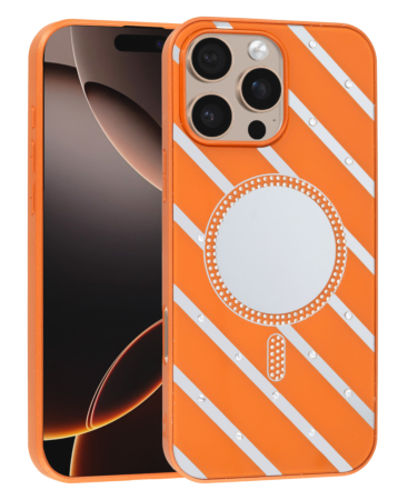 Magnetic Mirror Phone Case with Wireless Charging - ORANGE for iPhone 16 Pro Max (Only Ground Shipping)