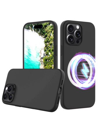 Soft Solid Silicone Case with Wireless Charging - BLACK for iPhone 16 Pro Max (Only Ground Shipping)