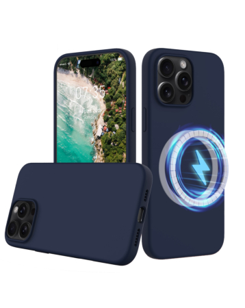 Soft Solid Silicone Case with Wireless Charging - NAVY for iPhone 16 Pro Max (Only Ground Shipping)