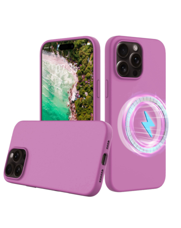 Soft Solid Silicone Case with Wireless Charging - PURPLE for iPhone 16 Pro Max (Only Ground Shipping)