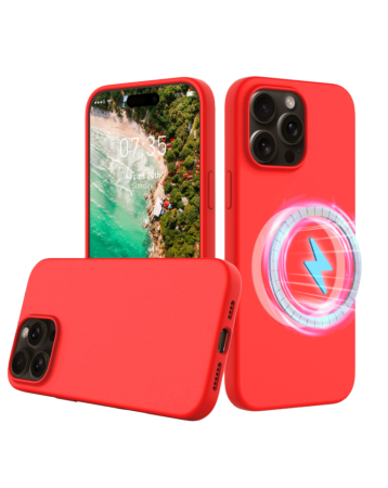 Soft Solid Silicone Case with Wireless Charging - RED for iPhone 16 Pro Max (Only Ground Shipping)