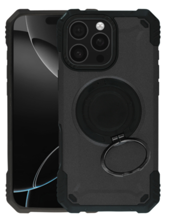 Hybrid Tuff Case with Magnetic Kickstand (BLACK) for iPhone 16 Pro Max (Only Ground Shipping)