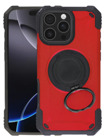 Hybrid Tuff Case with Magnetic Kickstand (RED) for iPhone 16 Pro Max (Only Ground Shipping)