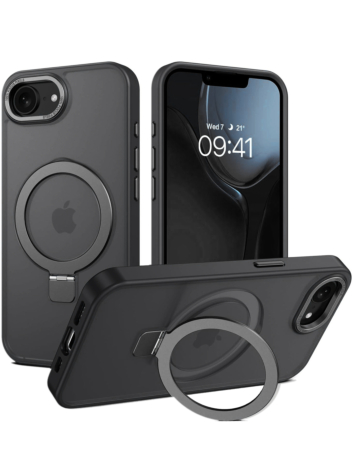 Carbon Wireless Charging Case with Ring Stand for iPhone 16e / 17e (BLACK) (Only Ground Shipping)