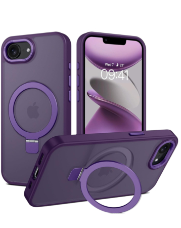 Carbon Wireless Charging Case with Ring Stand for iPhone 16e / 17e (PURPLE) (Only Ground Shipping)