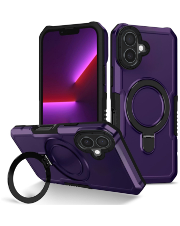 Hard PC Shockproof Case w /Ring Holder - DARK PURPLE for iPhone 16 Plus (Only Ground Shipping)
