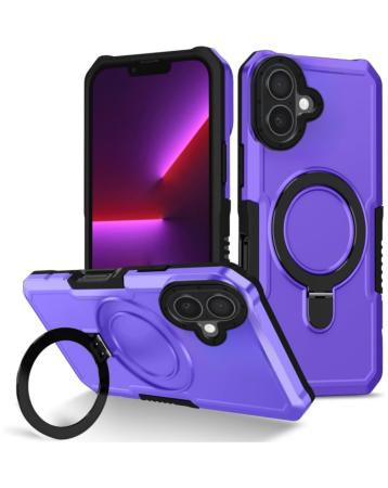 Hard PC Shockproof Case w /Ring Holder - PURPLE for iPhone 16 Plus (Only Ground Shipping)