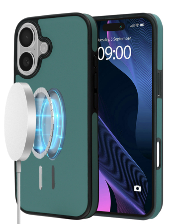 Full Cover Leather Design Wireless Charging Case - DARK GREEN for iPhone 16 (Only Ground Shipping)