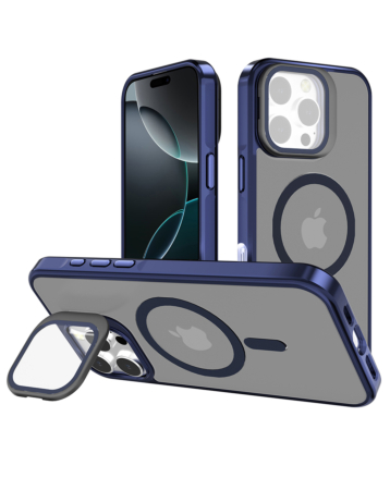 Slim Transparent Camera Stand Case with Wireless Charging - NAVY BLUE for iPhone 16 Pro (Only Ground Shipping)