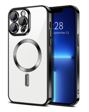 Shiny Wireless Charging Clear Case - BLACK for iPhone 16 Pro (Only Ground Shipping)