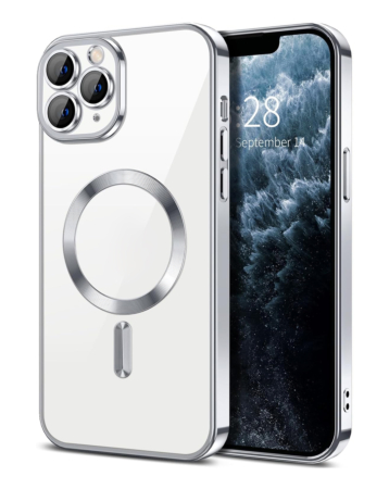 Shiny Wireless Charging Clear Case - SILVER for iPhone 16 Pro (Only Ground Shipping)