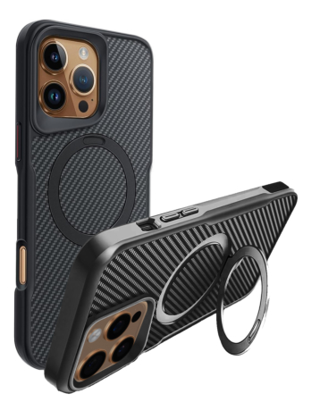 Carbon Fiber Magnetic Kickstand Case - BLACK for iPhone 16 Pro (Only Ground Shipping)
