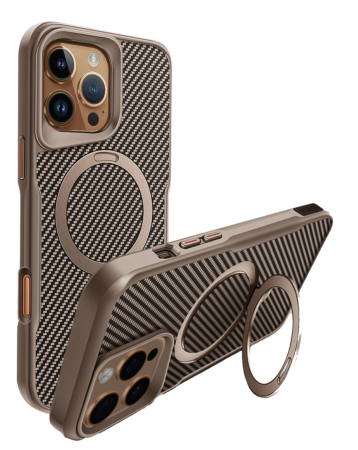 Carbon Fiber Magnetic Kickstand Case - GOLD for iPhone 16 Pro (Only Ground Shipping)
