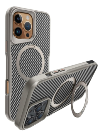 Carbon Fiber Magnetic Kickstand Case - GRAY for iPhone 16 Pro (Only Ground Shipping)
