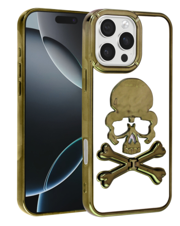 Transparent Skull Design Case - GOLD for iPhone 16 Pro / 17 (Only Ground Shipping)