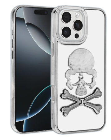 Transparent Skull Design Case - SILVER for iPhone 16 Pro / 17 (Only Ground Shipping)