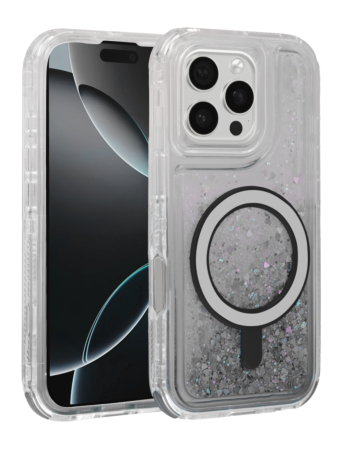 Wireless Charging Protective Glitter Liquid Bumper Case - BLACK for iPhone 16 Pro (Only Ground Shipping)