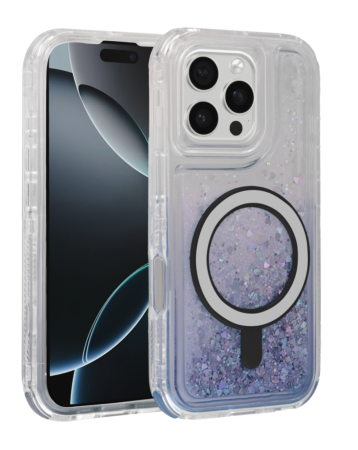 Wireless Charging Protective Glitter Liquid Bumper Case - BLUE for iPhone 16 Pro (Only Ground Shipping)