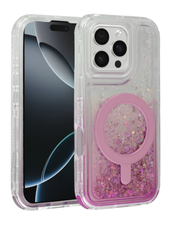 Wireless Charging Protective Glitter Liquid Bumper Case - PINK for iPhone 16 Pro (Only Ground Shipping)