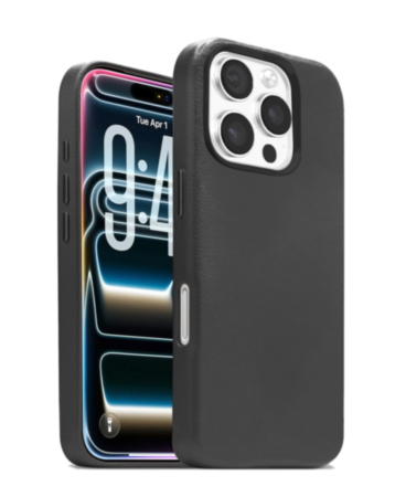 New Leather Case with Wireless Charger with IC Chip (BLACK) for iPhone 16 Pro Max (Only Ground Shipping)