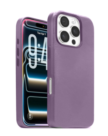 New Leather Case with Wireless Charger with IC Chip (LIGHT PURPLE) for iPhone 16 Pro Max (Only Ground Shipping)