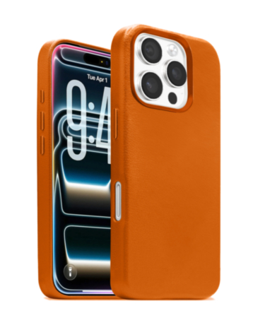 New Leather Case with Wireless Charger with IC Chip (ORANGE) for iPhone 16 Pro Max (Only Ground Shipping)