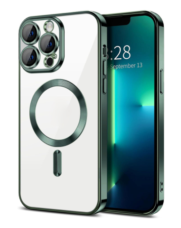 Shiny Wireless Charging Clear Case - DARK GREEN for iPhone 16 Pro Max (Only Ground Shipping)