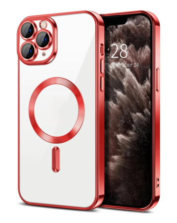 Shiny Wireless Charging Clear Case - RED for iPhone 16 Pro Max (Only Ground Shipping)