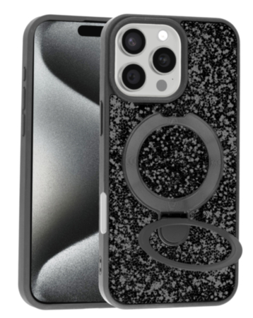 Sparkle Luxury Slim Case with Magnetic Kickstand for iPhone 16 Pro Max (BLACK) (Only Ground Shipping)