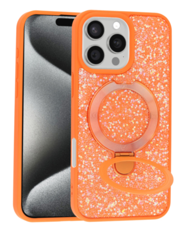 Sparkle Luxury Slim Case with Magnetic Kickstand for iPhone 16 Pro Max (ORANGE) (Only Ground Shipping)