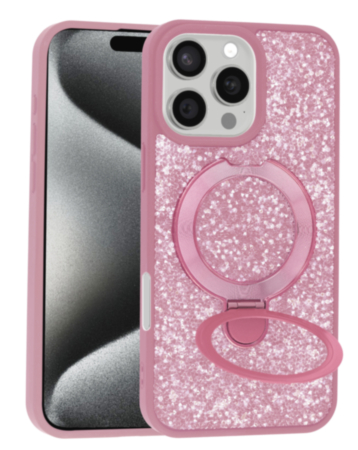 Sparkle Luxury Slim Case with Magnetic Kickstand for iPhone 16 Pro Max (PINK) (Only Ground Shipping)