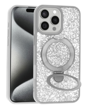 Sparkle Luxury Slim Case with Magnetic Kickstand for iPhone 16 Pro Max (SILVER) (Only Ground Shipping)