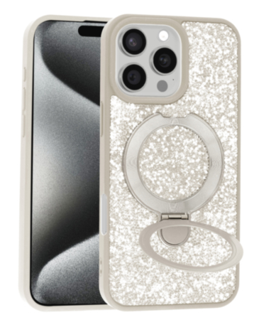 Sparkle Luxury Slim Case with Magnetic Kickstand for iPhone 16 Pro Max (WHITE) (Only Ground Shipping)