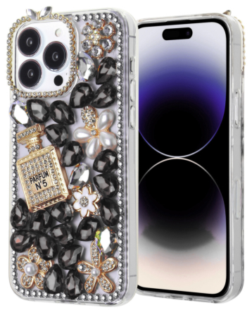 Crystal Flower Silicone Hard Case - BLACK for iPhone 16 Pro Max (Only Ground Shipping)