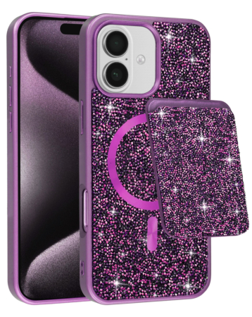 Magnetic Diamond Dual Layer Protection Case with Magnetic Card Slot- PURPLE for iPhone 17 (Only Ground Shipping)