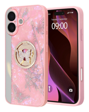 Luxury Diamond Shiny Cases with Butterfly Ring - PINK for iPhone 17 (Only Ground Shipping)