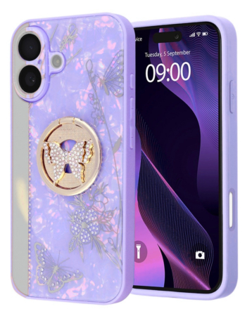 Luxury Diamond Shiny Cases with Butterfly Ring - PURPLE for iPhone 17 (Only Ground Shipping)