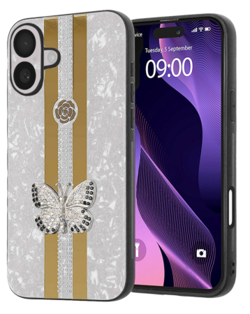 Luxury Diamond Shiny Cases with Butterfly Design - WHITE for iPhone 17 (Only Ground Shipping)