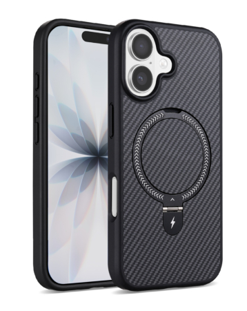 Magnetic Kickstand Case with Carbon Fiber -BLACK for iPhone 17 (Only Ground Shipping)
