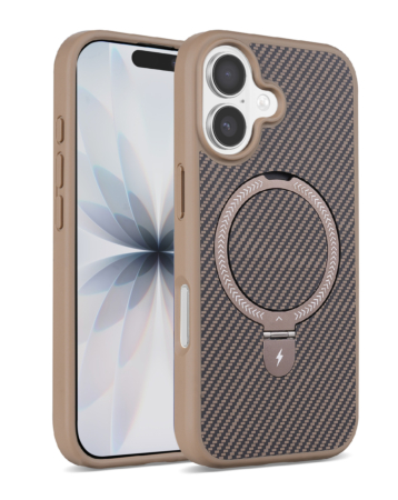 Magnetic Kickstand Case with Carbon Fiber -BROWN for iPhone 17 (Only Ground Shipping)