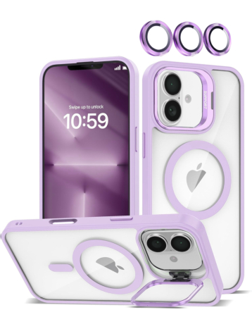 Thin Magnetic Clear Case with Camera Stand & Camera Cover - LIGHT PURPLE for iPhone 17 (Only Ground Shipping)
