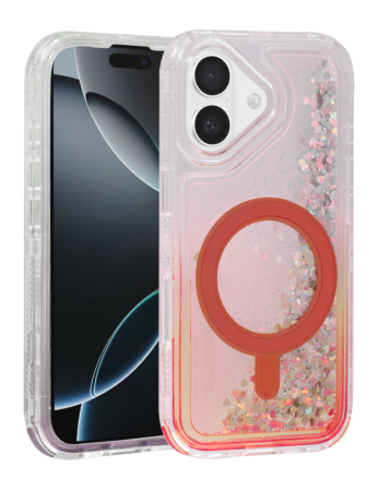 Wireless Charging Protective Glitter Liquid Bumper Case -RED for iPhone 17 (Only Ground Shipping)