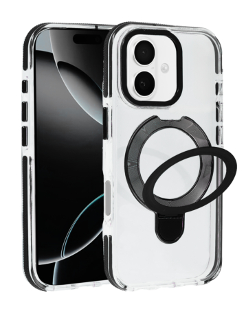 Transparent Case with Wireless Charging Kickstand - BLACK for iPhone 17 (Only Ground Shipping)