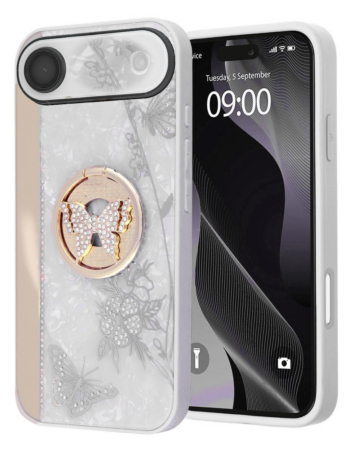 Luxury Diamond Shiny Cases with Butterfly Ring - WHITE for iPhone 17 Pro (Only Ground Shipping)