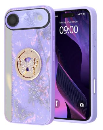 Luxury Diamond Shiny Cases with Butterfly Ring - PURPLE for iPhone 17 Pro (Only Ground Shipping)