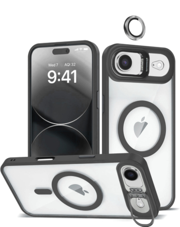 Thin Magnetic Clear Case with Camera Stand & Camera Cover - BLACK for iPhone Air (Only Ground Shipping)