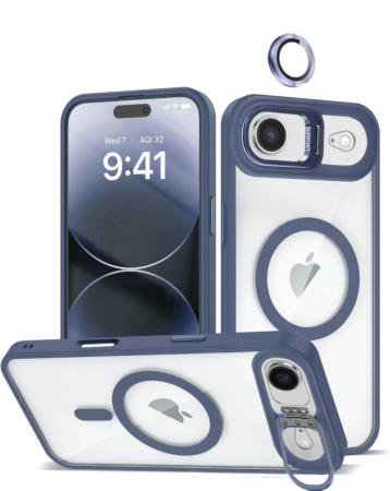 Thin Magnetic Clear Case with Camera Stand & Camera Cover - DARK BLUE for iPhone Air (Only Ground Shipping)