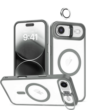 Thin Magnetic Clear Case with Camera Stand & Camera Cover - GRAY for iPhone Air (Only Ground Shipping)